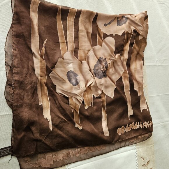 Vintage Silk Brown Floral Scarf - Picture 4 of 7